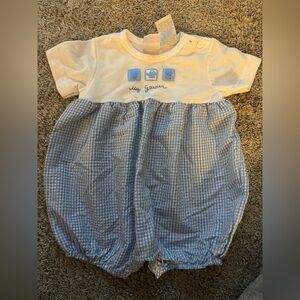 Vintage Blue and White Bubble Romper 18 months